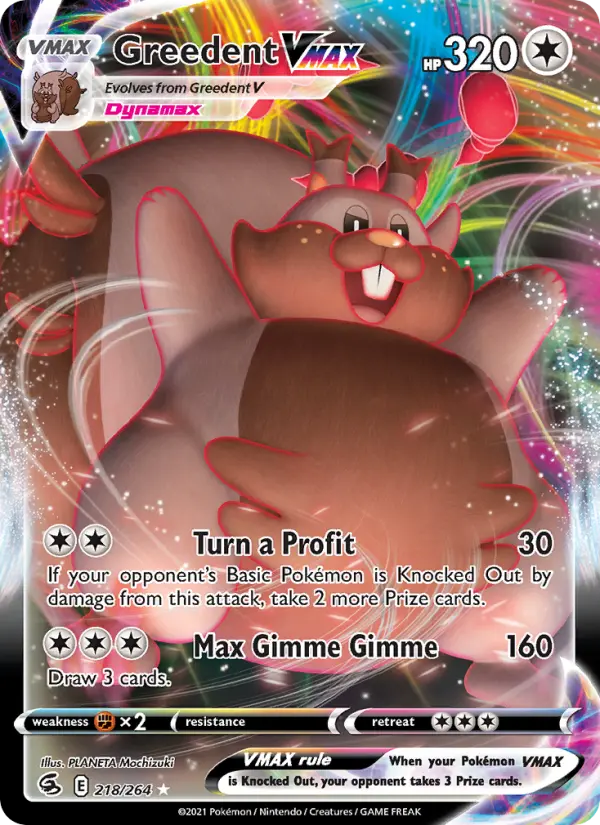Greedent VMAX Holo Rare VMAX Pokemon card #218 from Fusion Strike