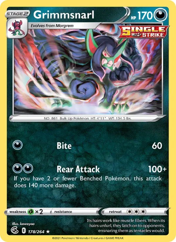 Grimmsnarl Holo Rare Pokemon card #178 from Fusion Strike