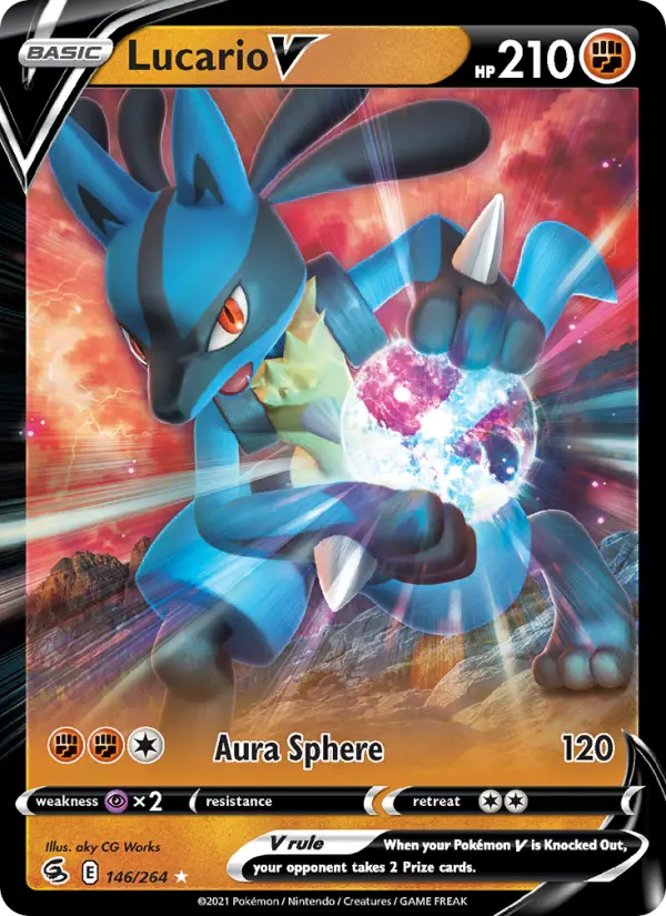 Lucario V Holo Rare V Pokemon card #146 from Fusion Strike
