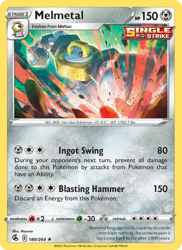 Melmetal Holo Rare Pokemon card #189 from Fusion Strike