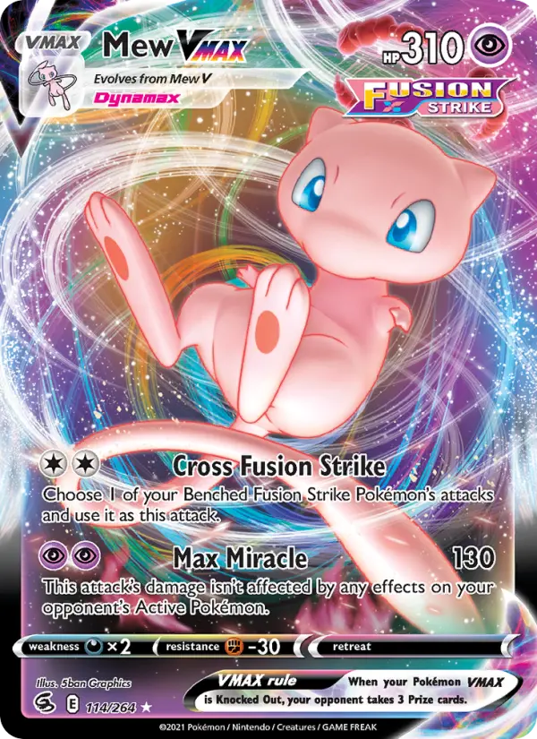 Mew VMAX Holo Rare VMAX Pokemon card #114 from Fusion Strike