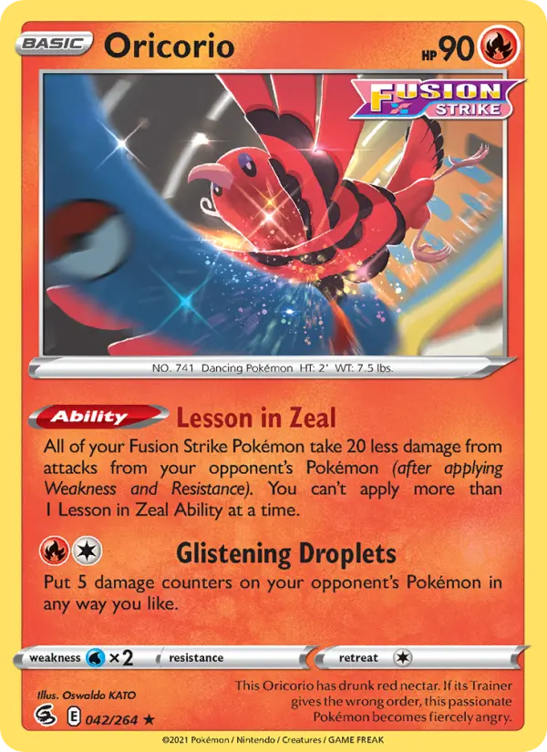 Oricorio Rare Pokemon card #42 from Fusion Strike