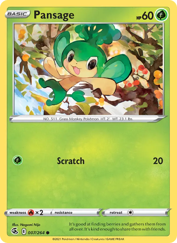 Pansage Common Pokemon card #7 from Fusion Strike