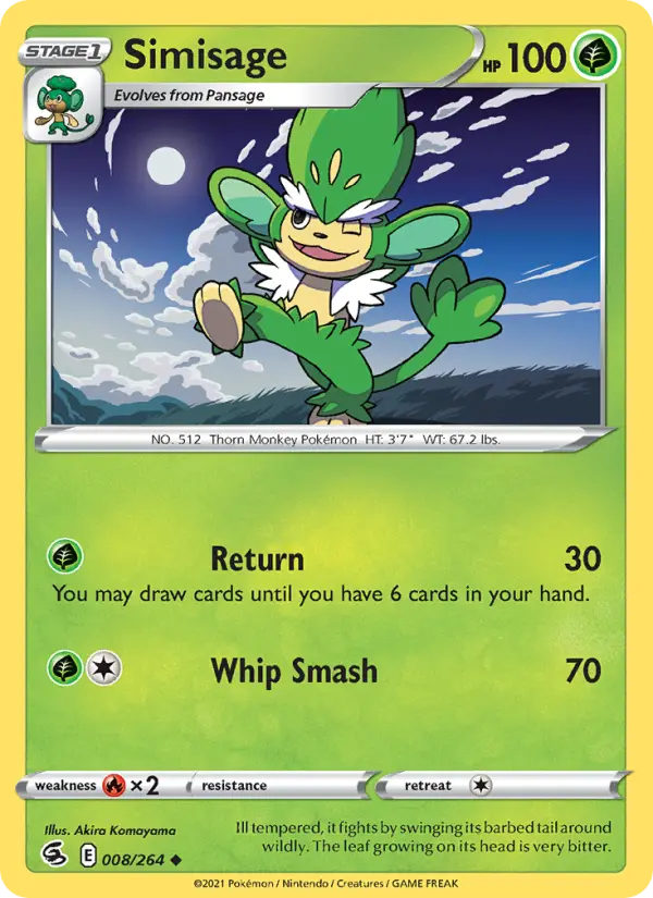 Simisage Uncommon Pokemon card #8 from Fusion Strike