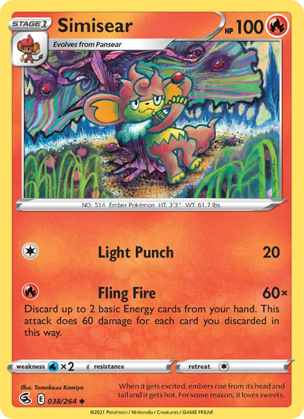 Simisear Uncommon Pokemon card #38 from Fusion Strike