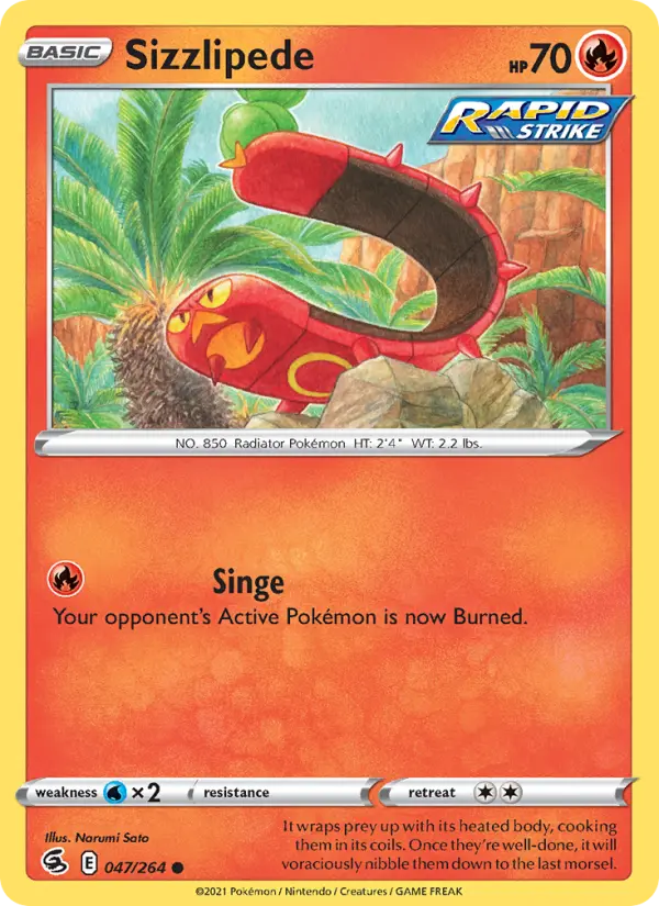 Sizzlipede Common Pokemon card #47 from Fusion Strike