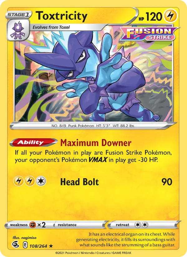 Toxtricity Holo Rare Pokemon card #108 from Fusion Strike