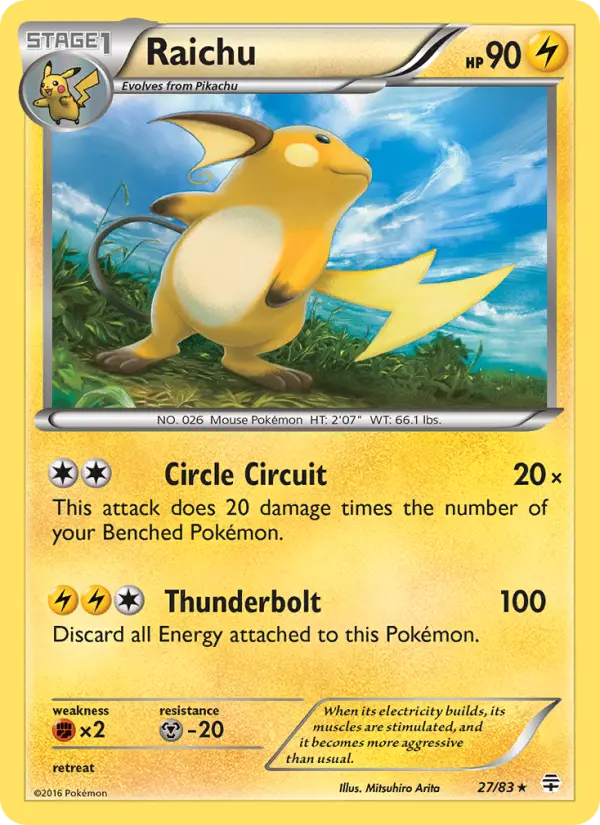 Raichu Rare Pokemon card #27 from Generations