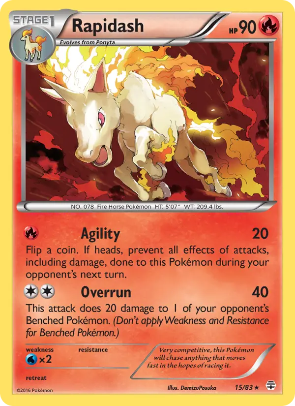 Rapidash Rare Pokemon card #15 from Generations