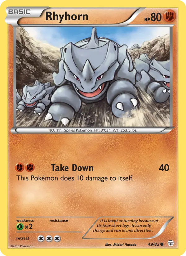 Rhyhorn Common Pokemon card #49 from Generations