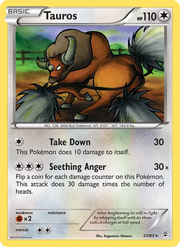 Tauros Rare Pokemon card #57 from Generations