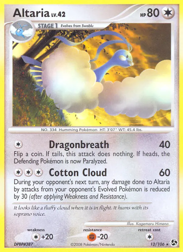 Altaria Rare Pokemon card #12 from Great Encounters