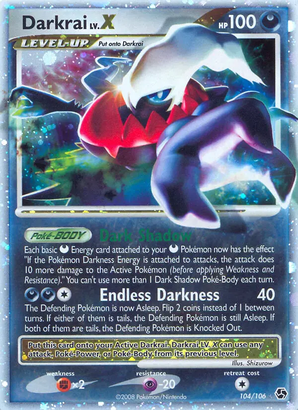 Darkrai Rare Holo LV.X Pokemon card #104 from Great Encounters