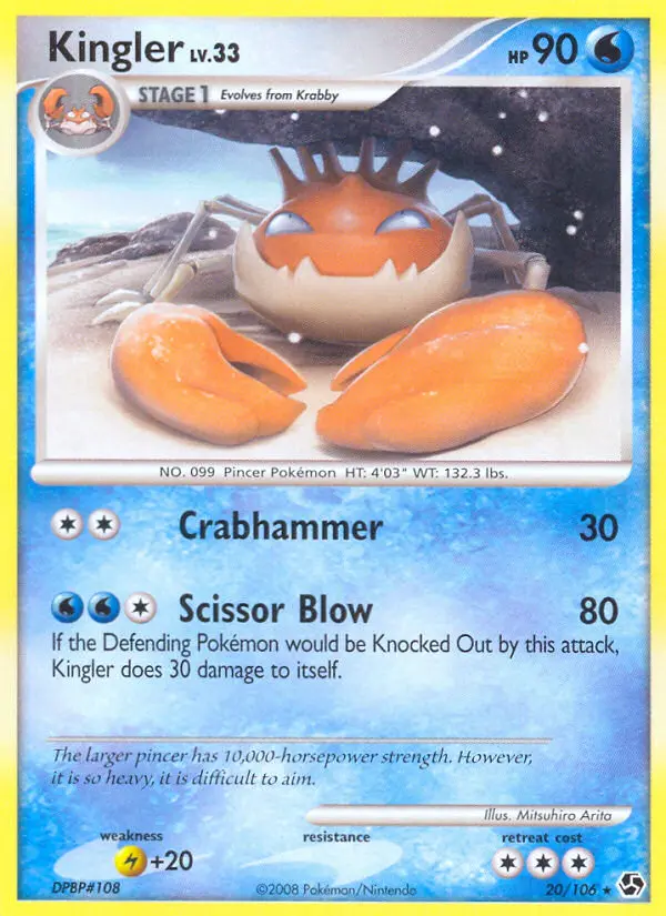 Kingler Rare Pokemon card #20 from Great Encounters