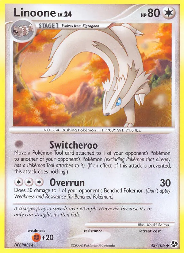 Linoone Uncommon Pokemon card #43 from Great Encounters