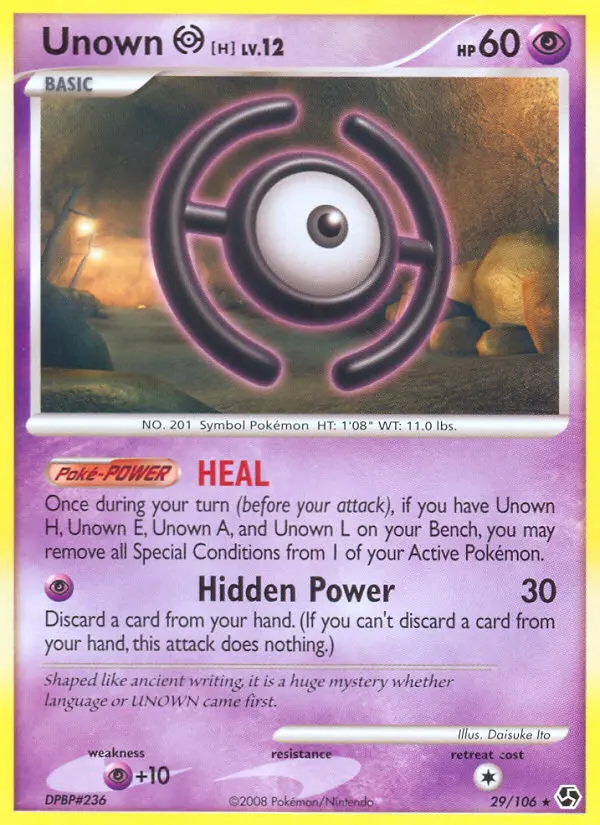 Unown H Rare Pokemon card #29 from Great Encounters