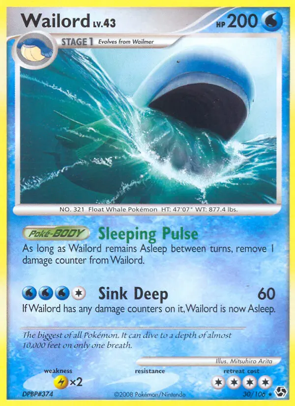 Wailord Rare Pokemon card #30 from Great Encounters