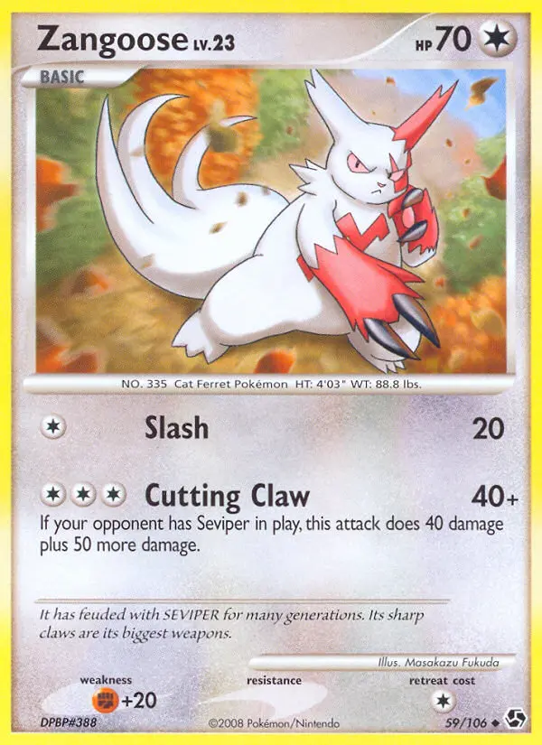 Zangoose Common Pokemon card #59 from Great Encounters