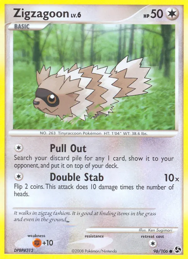 Zigzagoon Common Pokemon card #96 from Great Encounters