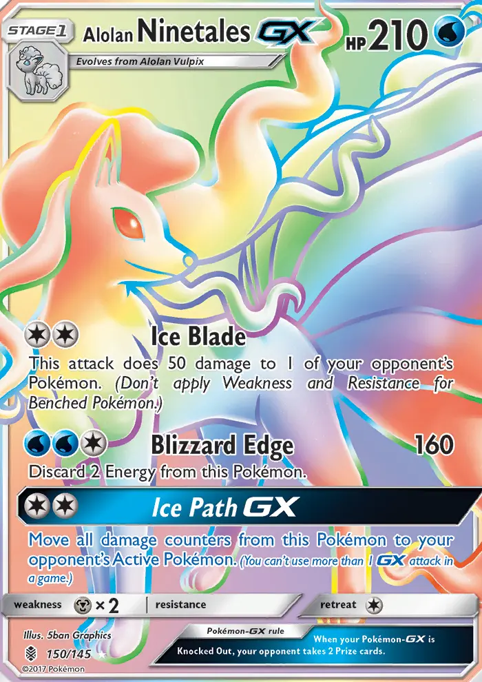 Alolan Ninetales GX Secret Rare Pokemon card #150 from Guardians Rising