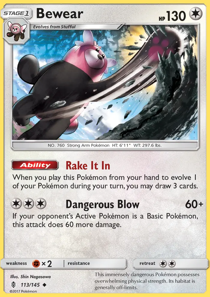 Bewear Uncommon Pokemon card #113 from Guardians Rising