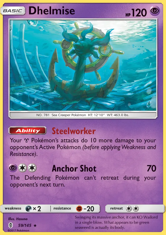 Dhelmise Rare Pokemon card #59 from Guardians Rising