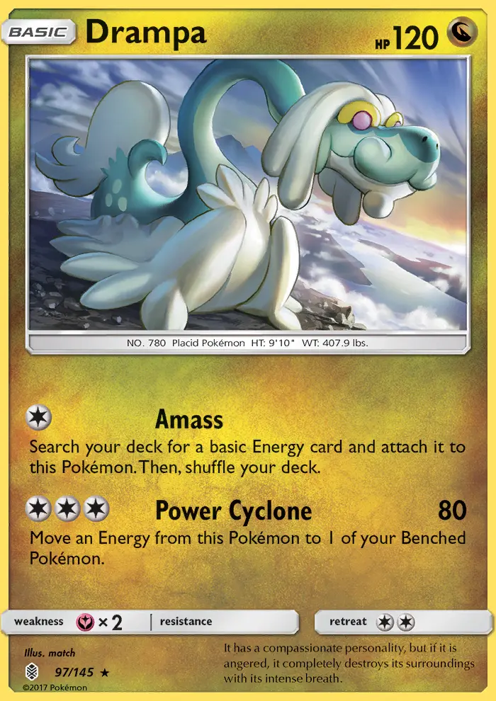 Drampa Rare Pokemon card #97 from Guardians Rising