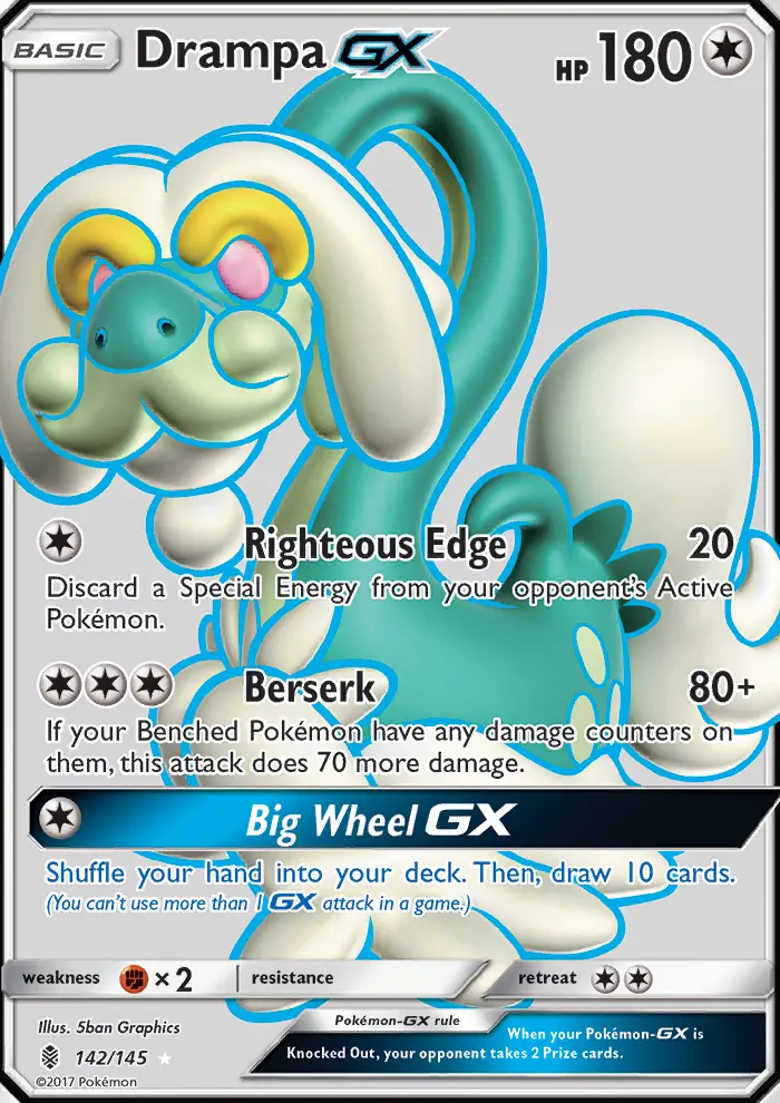 Drampa GX Ultra Rare Pokemon card #142 from Guardians Rising