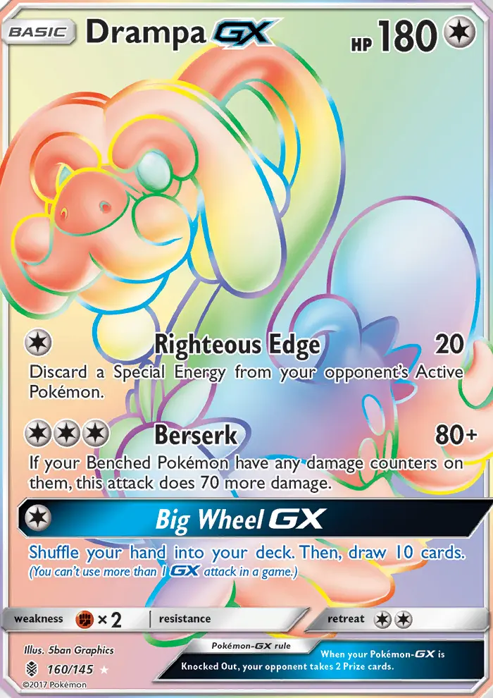 Drampa GX Secret Rare Pokemon card #160 from Guardians Rising