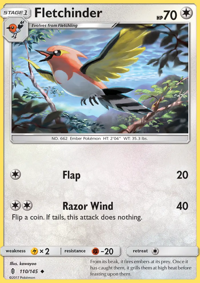 Fletchinder Uncommon Pokemon card #110 from Guardians Rising