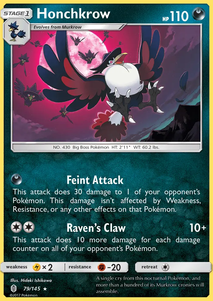 Honchkrow Rare Pokemon card #79 from Guardians Rising