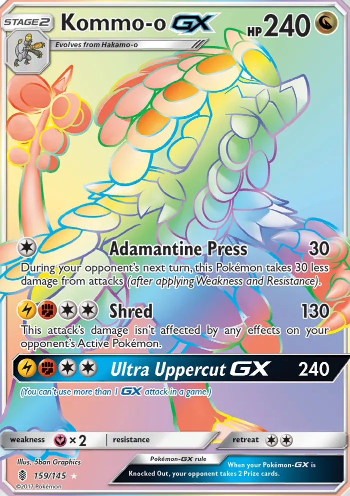 Kommo-o GX Secret Rare Pokemon card #159 from Guardians Rising