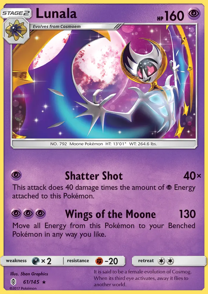 Lunala Rare Pokemon card #61 from Guardians Rising