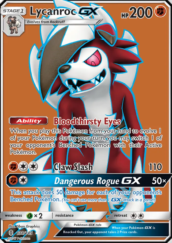 Lycanroc GX Ultra Rare Pokemon card #138 from Guardians Rising