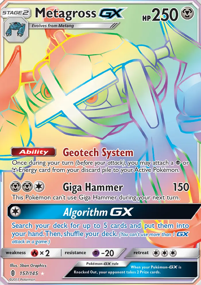 Metagross GX Secret Rare Pokemon card #157 from Guardians Rising