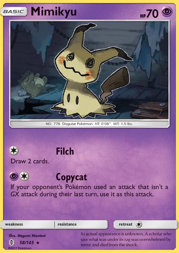 Mimikyu Rare Pokemon card #58 from Guardians Rising
