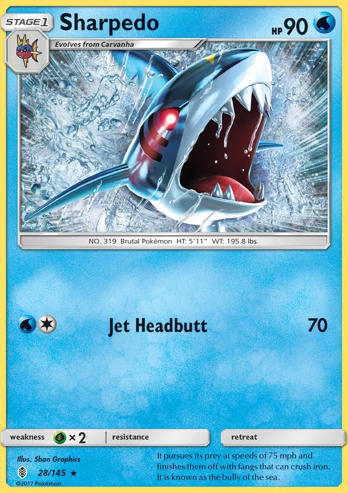Sharpedo Rare Pokemon card #28 from Guardians Rising