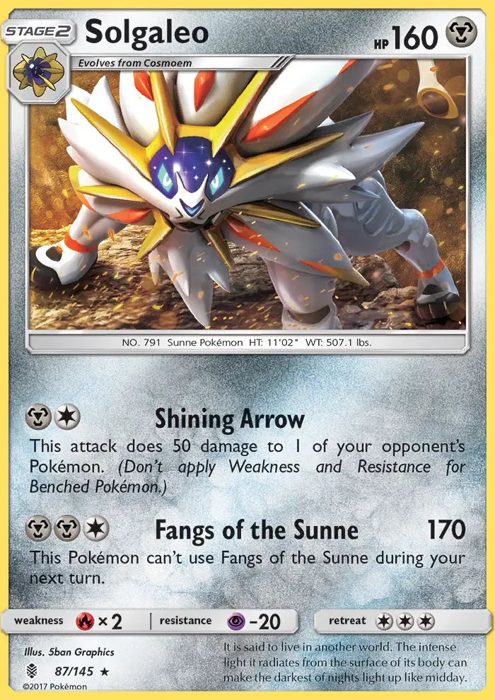 Solgaleo Rare Pokemon card #87 from Guardians Rising