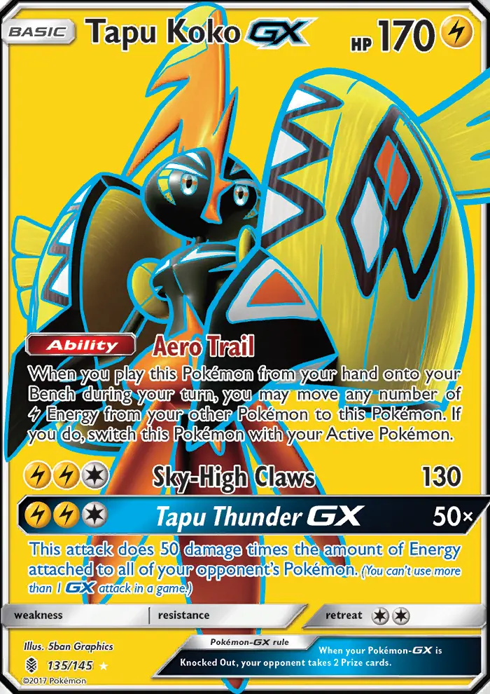 Tapu Koko GX Ultra Rare Pokemon card #135 from Guardians Rising