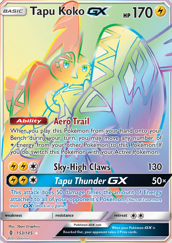 Tapu Koko GX Secret Rare Pokemon card #153 from Guardians Rising