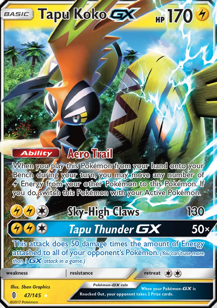 Tapu Koko GX Ultra Rare Pokemon card #47 from Guardians Rising