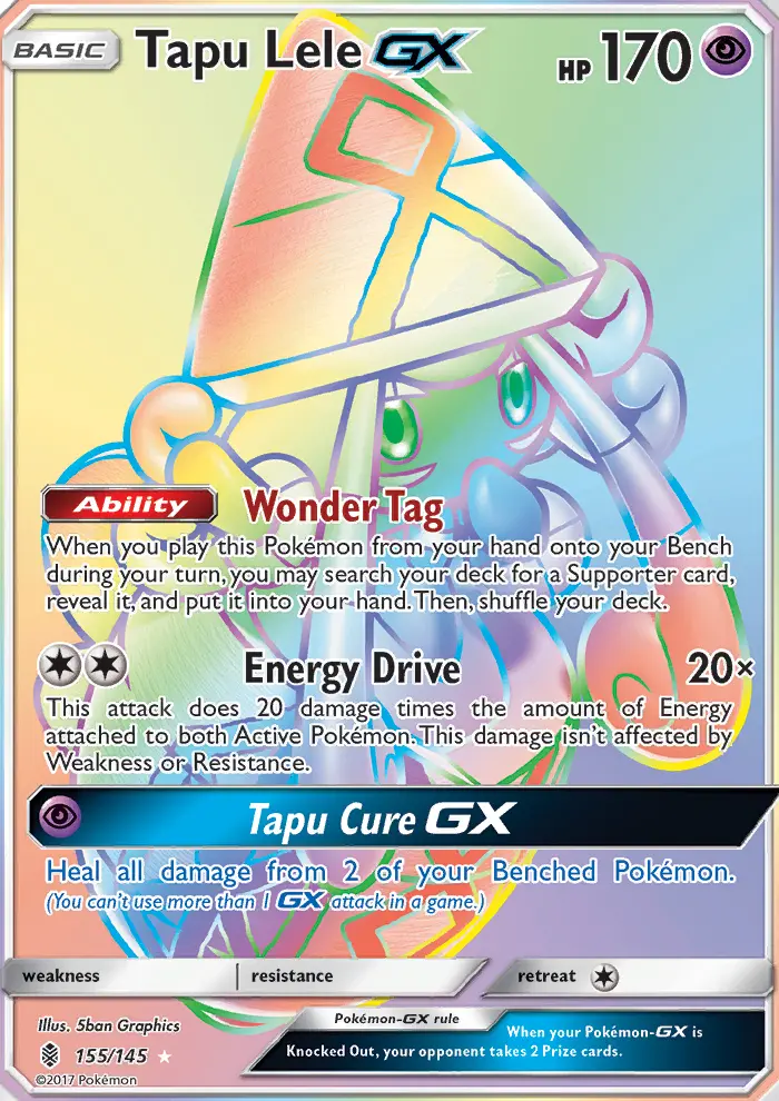 Tapu Lele GX Secret Rare Pokemon card #155 from Guardians Rising