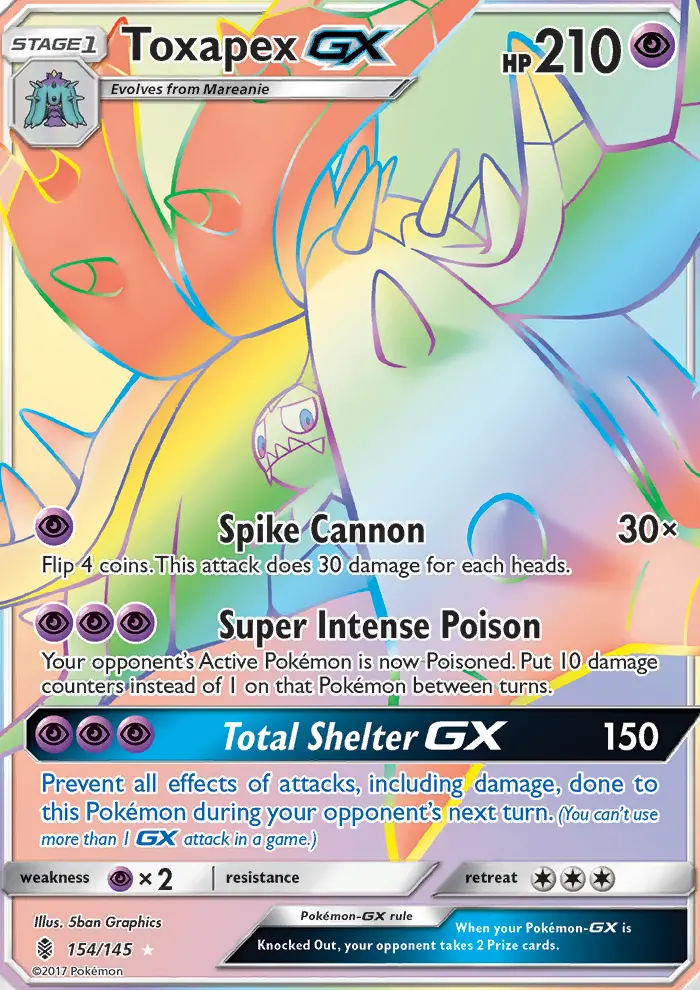 Toxapex GX Secret Rare Pokemon card #154 from Guardians Rising