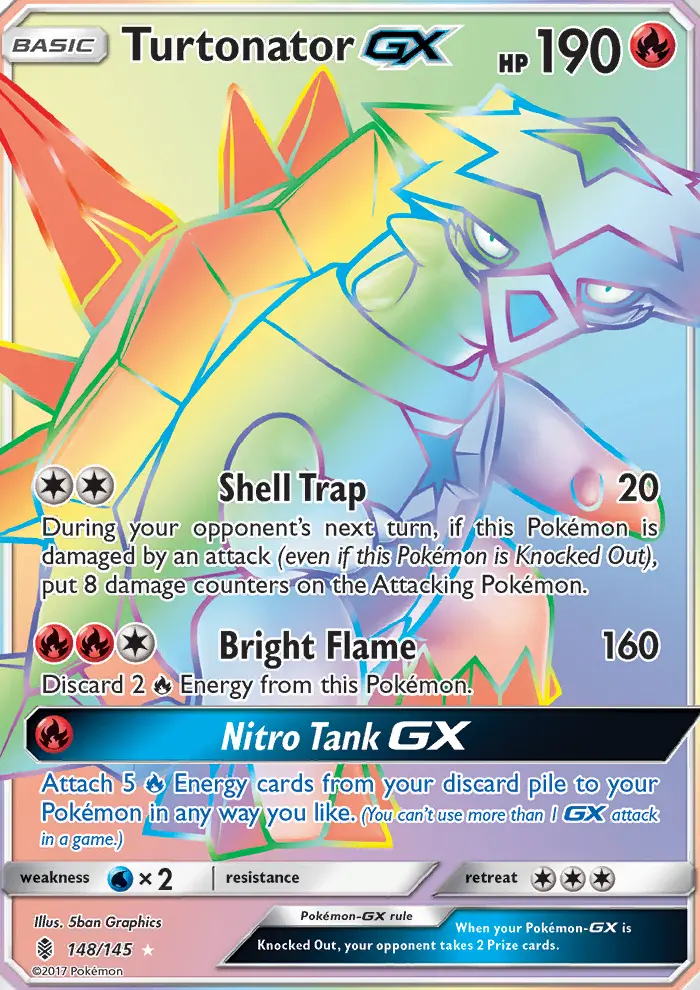 Turtonator GX Secret Rare Pokemon card #148 from Guardians Rising