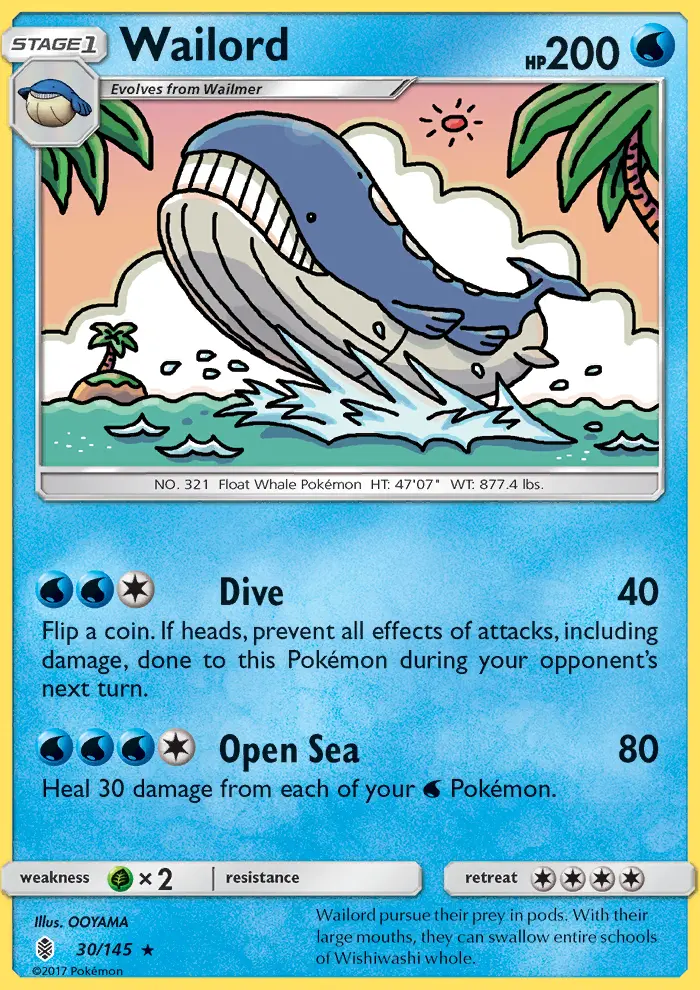 Wailord Rare Pokemon card #30 from Guardians Rising