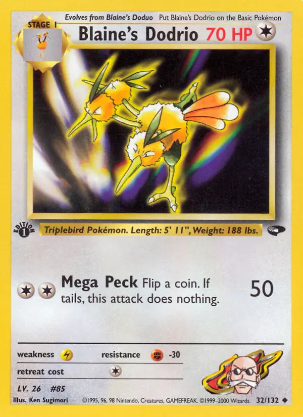 Blaine's Dodrio Uncommon Pokemon card #32 from Gym Challenge