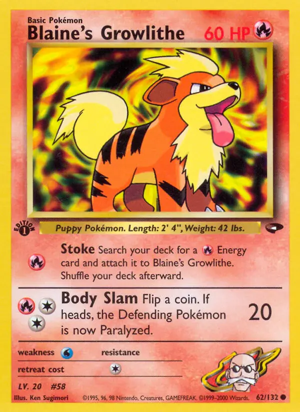 Blaine's Growlithe Common Pokemon card #62 from Gym Challenge