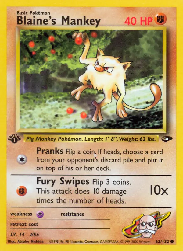 Blaine's Mankey Common Pokemon card #63 from Gym Challenge