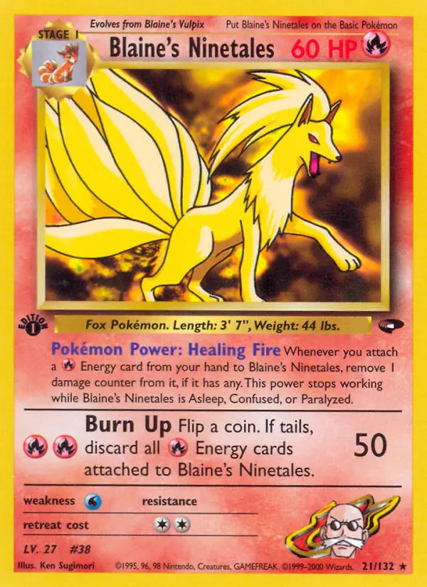 Blaine's Ninetales Rare Pokemon card #21 from Gym Challenge
