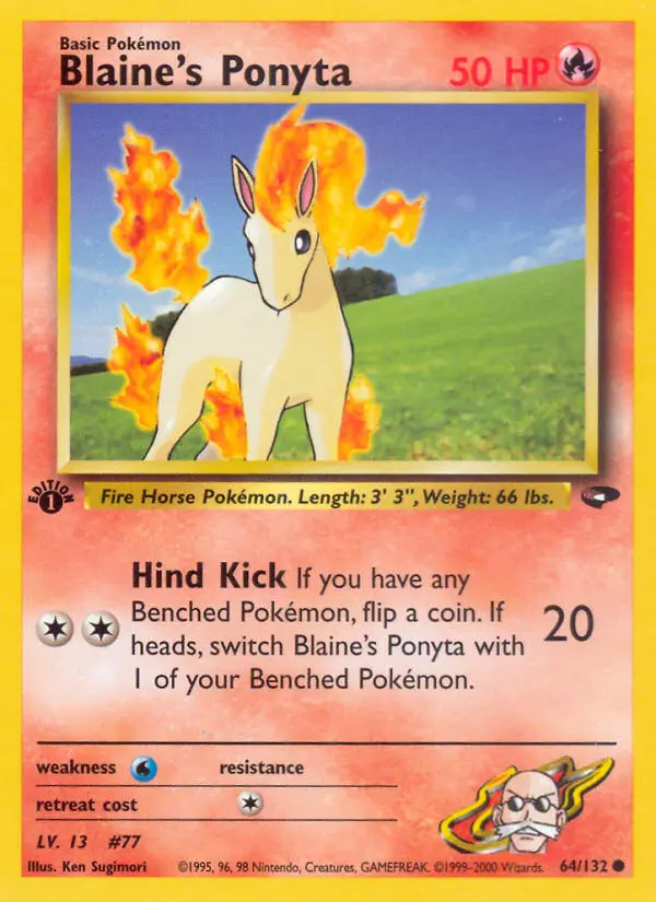 Blaine's Ponyta Common Pokemon card #64 from Gym Challenge